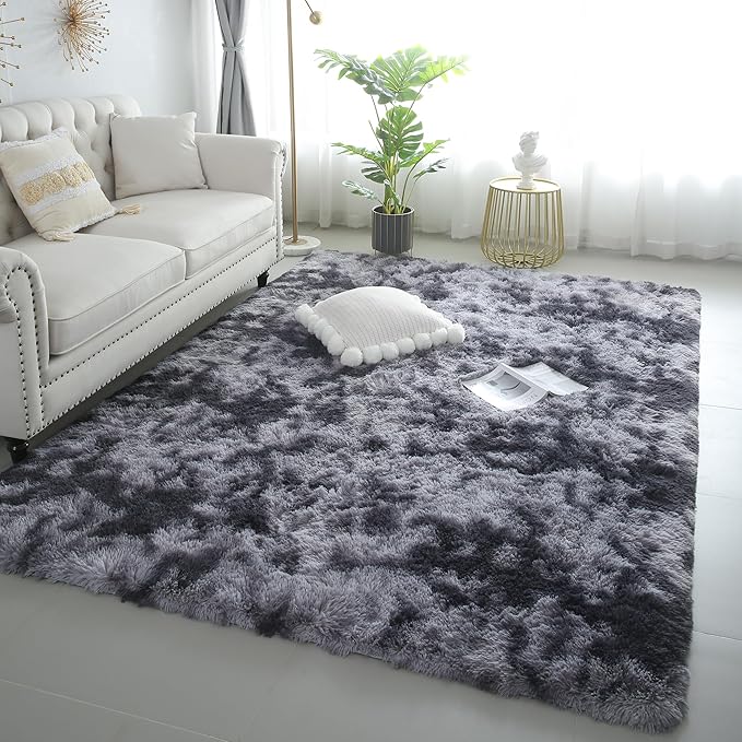 4x6 Dark Grey Fluffy Shag Rug for Bedroom, Plush Washable Carpet | Area Rug for by KICHOWUA