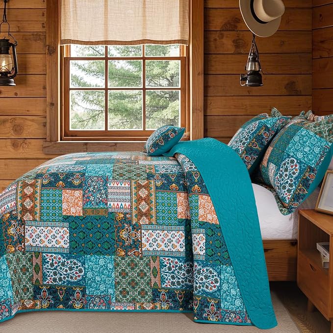 VAPUTAR 100% Cotton Face King Quilt Size, Floral Patchwork King Bedspread | - Image 7