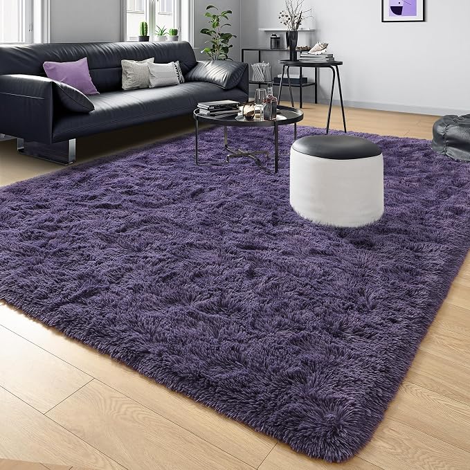 4x6 Area Rugs for Living Room, Soft Fluffy Shag Gray Purple Rug for Bedroom - Image 2