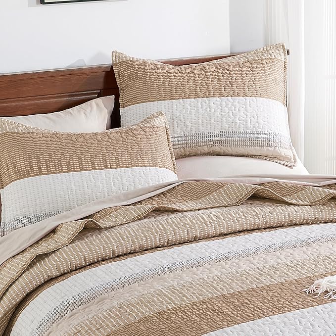 California King Quilt Set Taupe, 3 Pieces Bedspreads | Ultra Soft Lightweight - Image 3