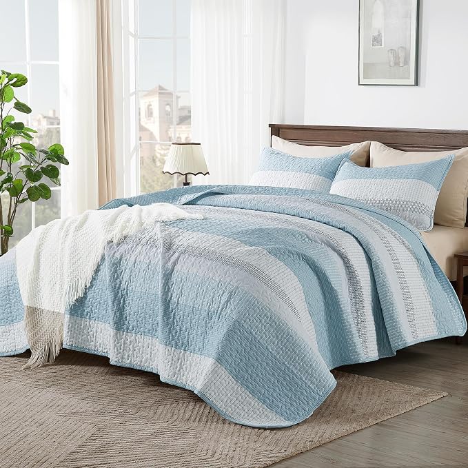 California King Quilt Set Aqua Blue, 3 Pieces Bedspreads | Ultra Soft - Image 6