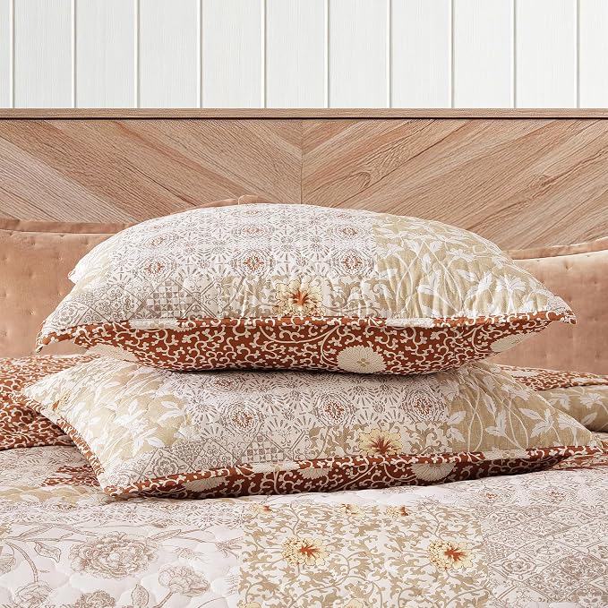 King Quilt Set-3 Pieces Soft Bedding Lightweight Floral Patchwork Coverlet | - Image 5