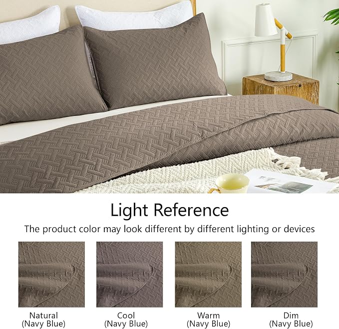 FLYMME Quilts King Size, Lightweight Mocha Brown Bedspreads, Basket Weave - Image 4