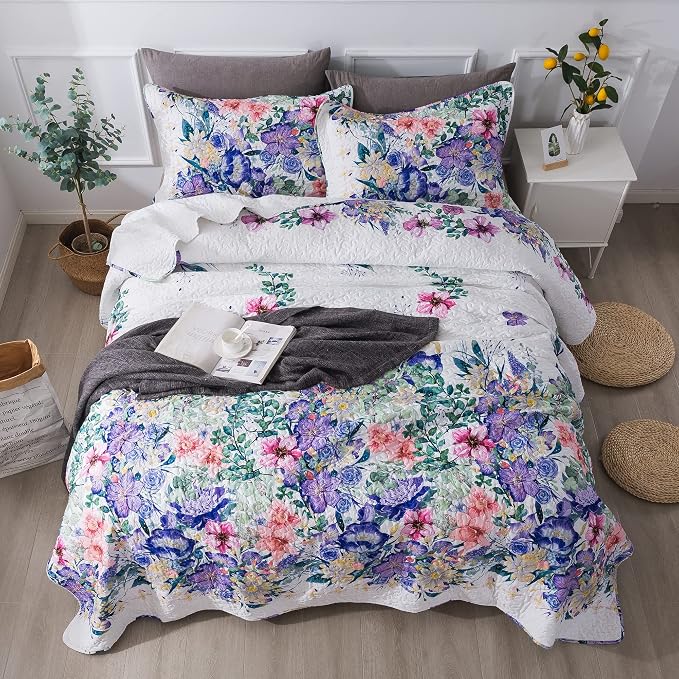 Queen Quilt Set 3-Piece Bedspread Quilted Oversized Lightweight Microfiber - Image 4