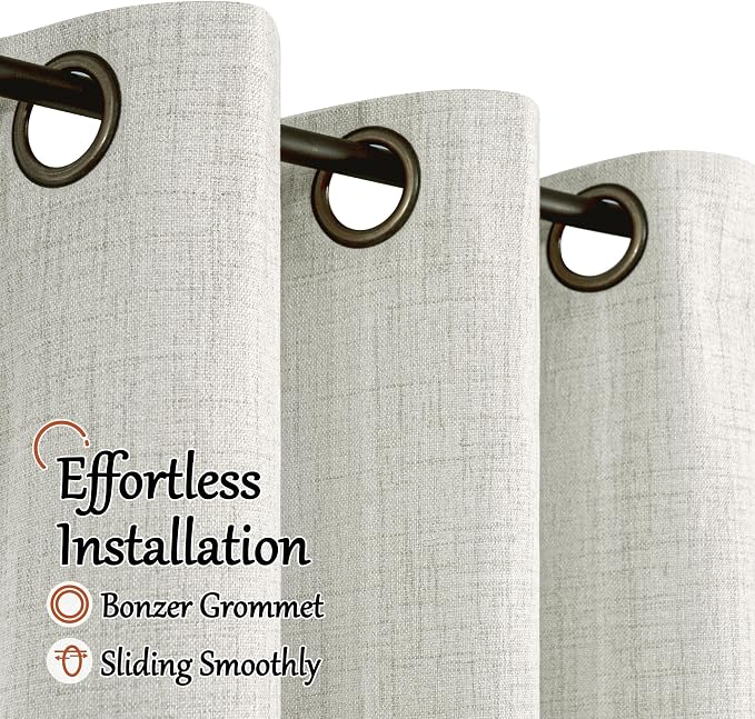Light Grey Linen Blackout Curtains 63" Long Each 38 Wide 2 Panels | Thermal - Image 5