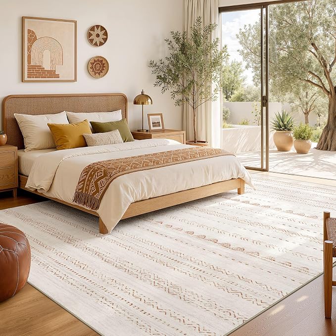 Nakagishi Boho 6x9 Area Rug Living Room Rugs Machine Washable Brown | Soft - Image 6