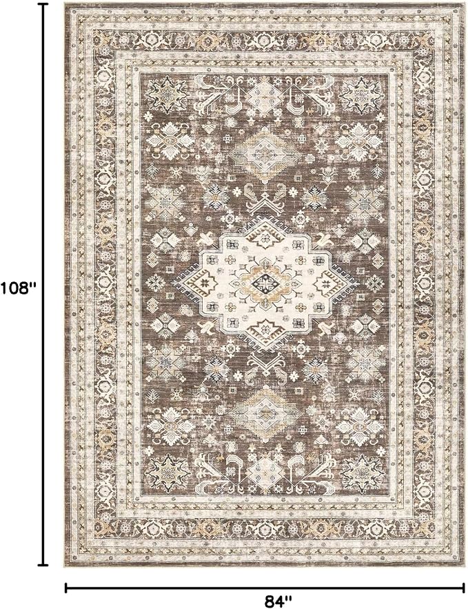 cotiled 7x9 Area Rug for Living Room, Traditional, Dark Brown | Soft Distressed - Image 2