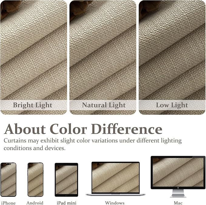Warm Beige Linen Blend Room Divider Curtains 105 Inches Long 2 Panels Set - Image 10