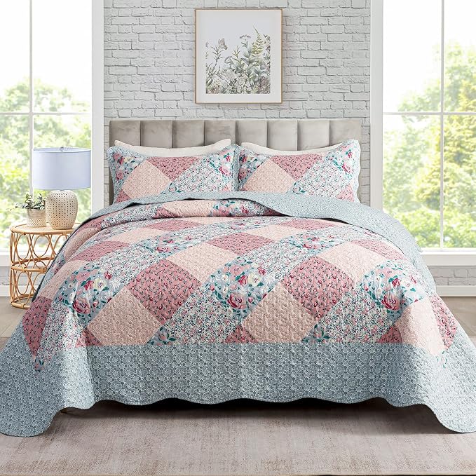 3-Piece Bedspread Quilt Set Lightweight Coverlet Set Garden Style Floral by Travan