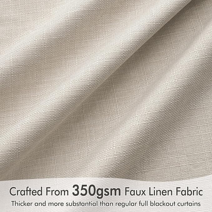 MIULEE 100% Blackout Back Tab Pleat Linen Curtains 50" Wx120 L, Thick Faux Linen - Image 4