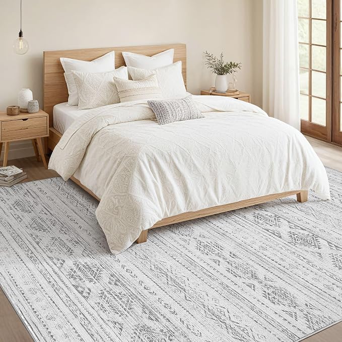 Nakagishi Boho 5x7 Area Rug Living Room Rugs Machine Washable Dark Gray | Soft - Image 6