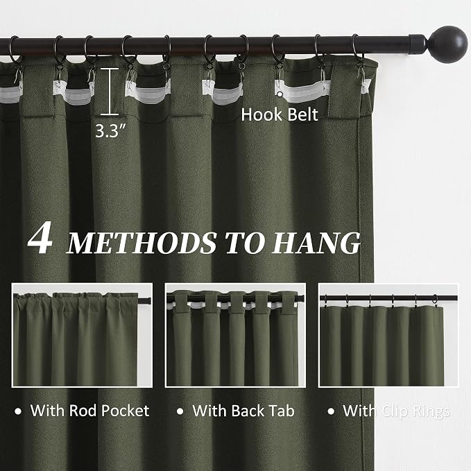 Dark Olive Green Blackout Curtains 96 Inches Long 2 Panels Set- Faux Linen - Image 3