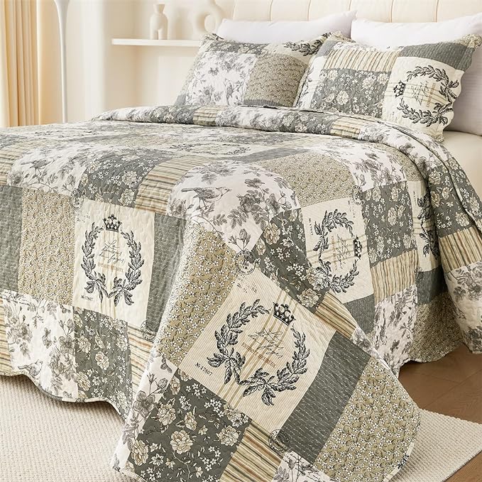 Cmfshape Floral Quilt King, 3 Piece Bird Pattern Bedspread Set, Country Quilted by cmfshape-quiltset