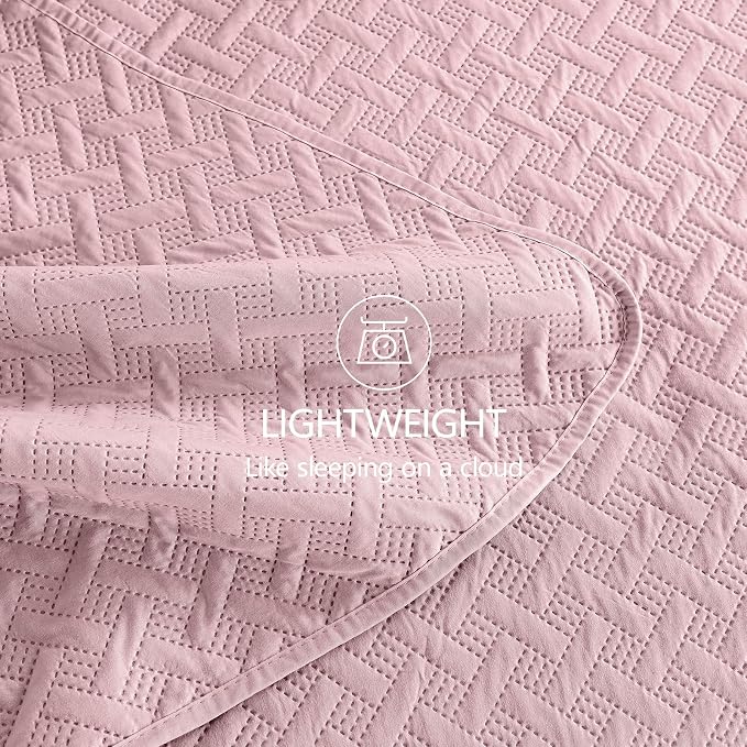 FLYMME Pink Twin Quilt Bedding Set Thin Lightweight Bedspreads, Modern Style - Image 6
