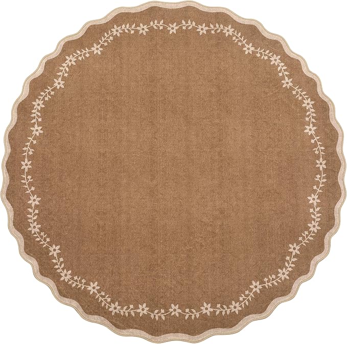 GarveeHome Round Area Rug 5ft Scalloped Washable Circle Rug - Image 4
