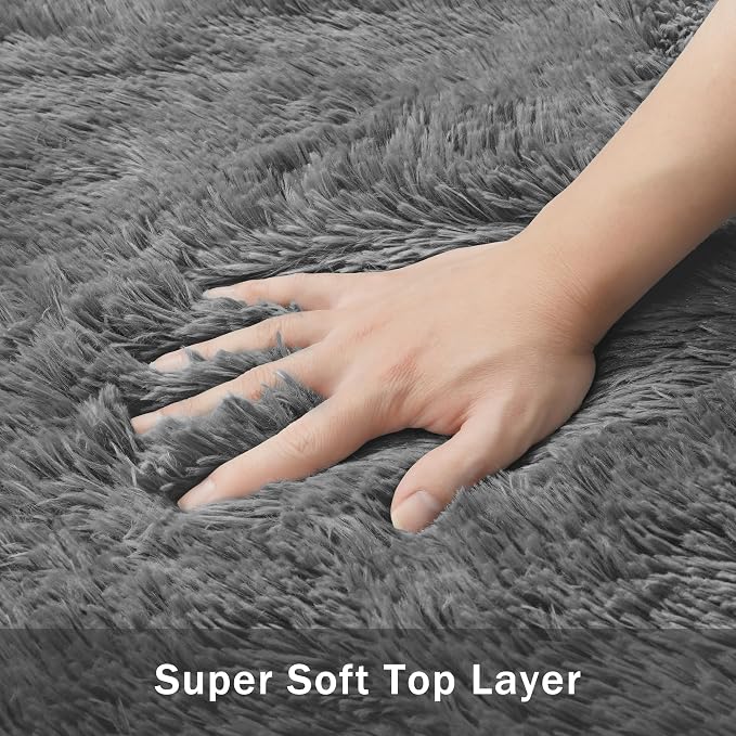 6x9 Area Rug for Living Room, Dark Gray Fluffy Shag Non-Slip Bedroom Rugs | - Image 8