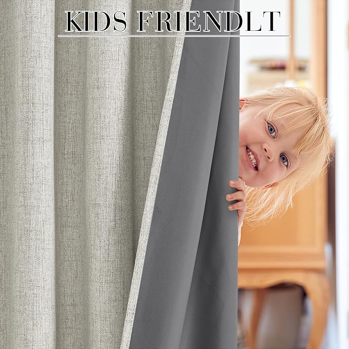 RYB HOME Cream 100% Blackout Linen Curtains 78 inch Long, Thermal Insulated & - Image 5