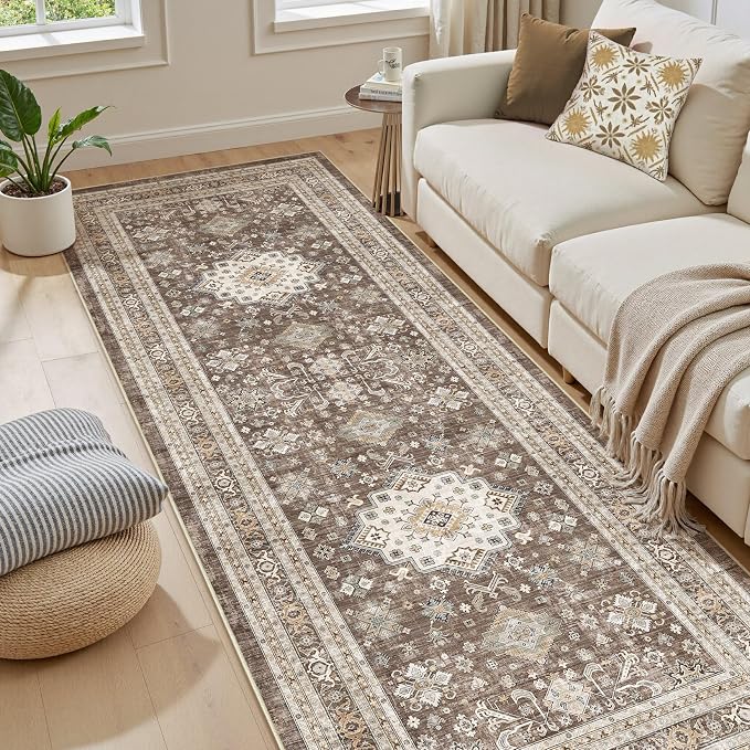 cotiled 3x8 Hallway Runner Rug for Entryway, Non-Slip Vintage, Dark Brown | - Image 5