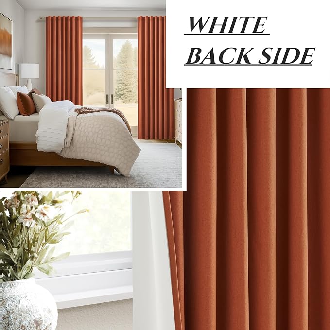 Fall Burnt Orange Curtains Blackout 86 Inches Long 2 Panels Set, Terracotta - Image 6
