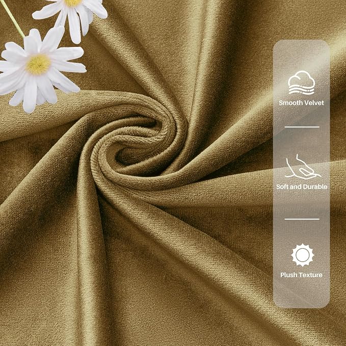 Gold Velvet Blackout Curtains 102 Inches, Floor to Ceiling Drapes Back Tab | - Image 5