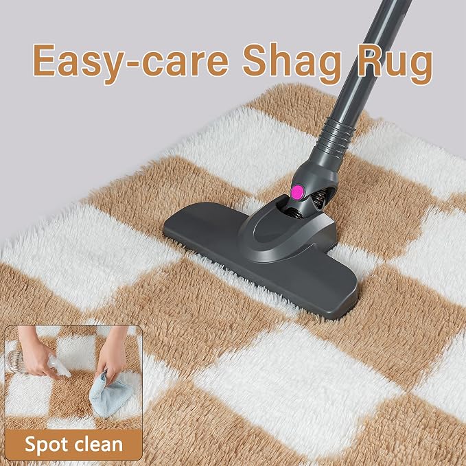 Brown Area Rug 3x5 for Kids Room Soft Checkered Shag Carpet | Machine Washable - Image 7