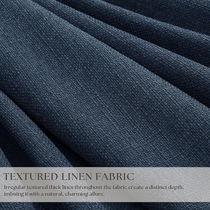 Navy Blue Pinch Pleated Linen Blend Full Blackout Curtains 86 Inch Length | - Image 2