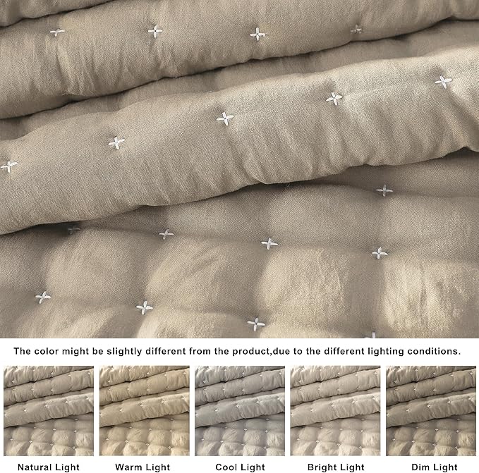 WDCOZY Beige Queen Size Quilt Bedding Sets - Image 2