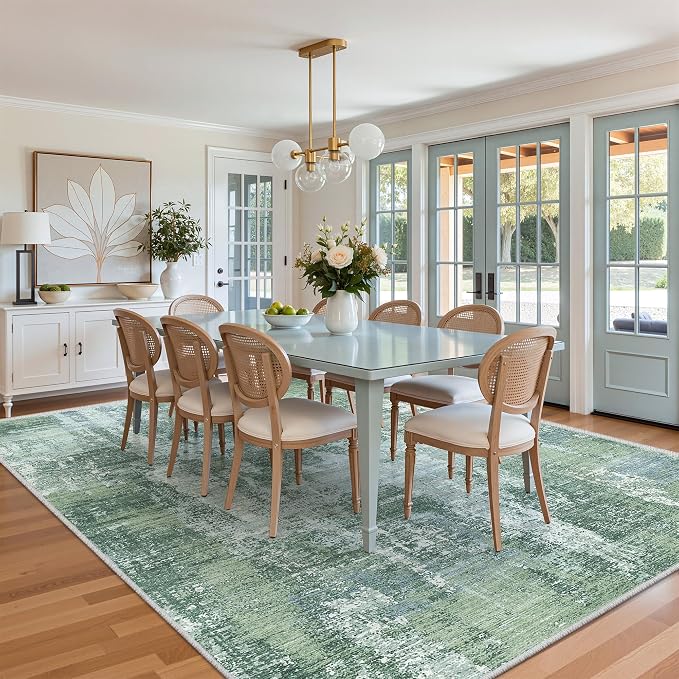 8x10 Area Rugs for Living Room, Abstract Washable Rug, Sage Green | Soft Thin & - Image 5