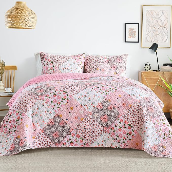 Whale Flotilla California King Size Quilt Set, Extra Soft Floral Bedspreads | by WHALEFLOTILLA