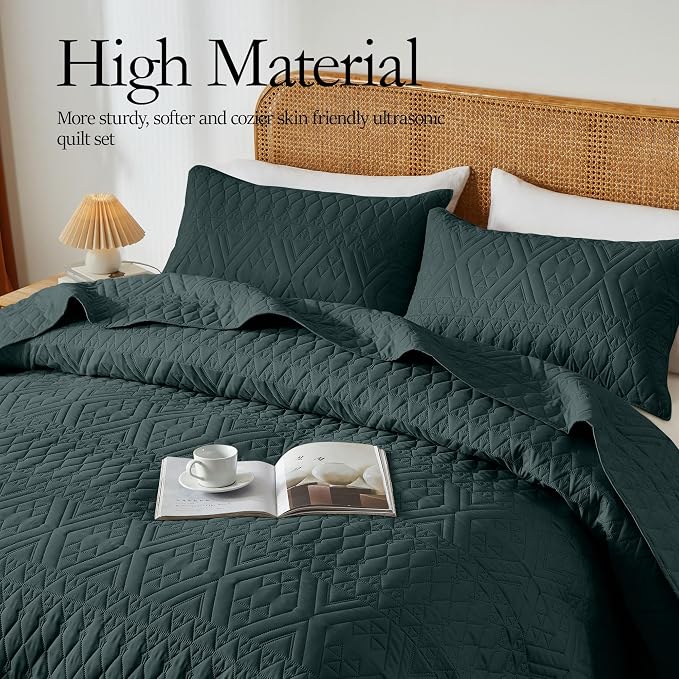 akkialla King/Cal King Size Quilt Bedding Set, Forest Green Lightweight - Image 3