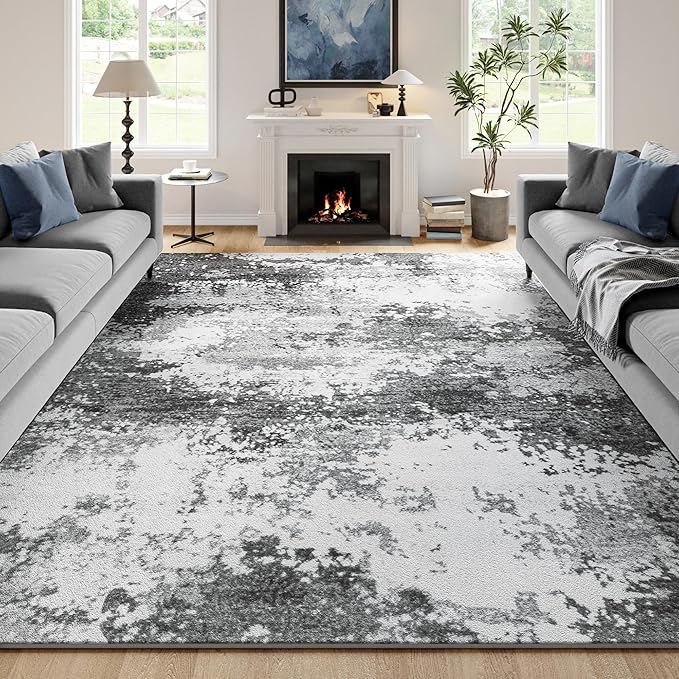 Washable Rug 9x12 Area Rugs for Living Room Bedroom Carpet Grey | Indoor - Image 9