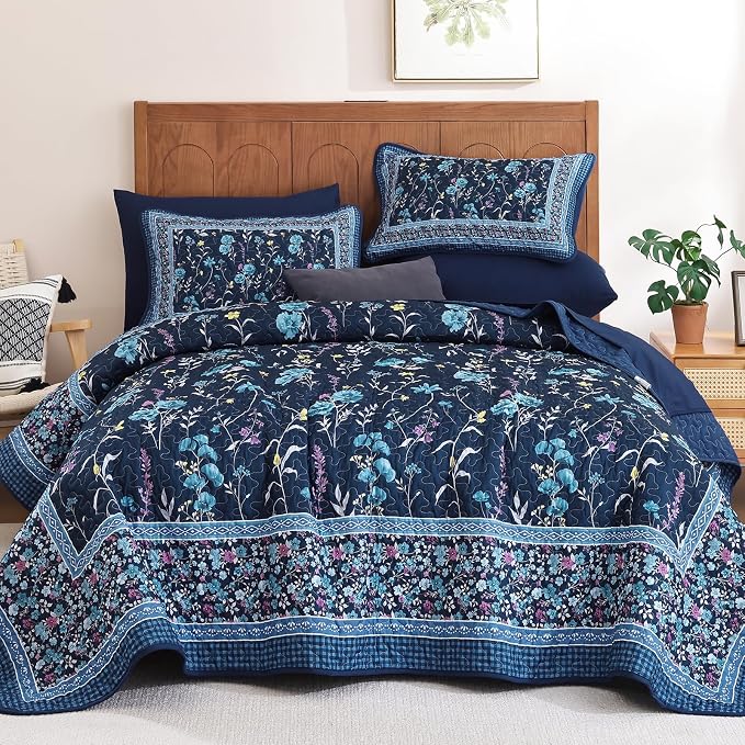 WONGS BEDDING Floral Quilt Set King, Microfiber Lightweight Farmhouse Bed Cover - Image 8