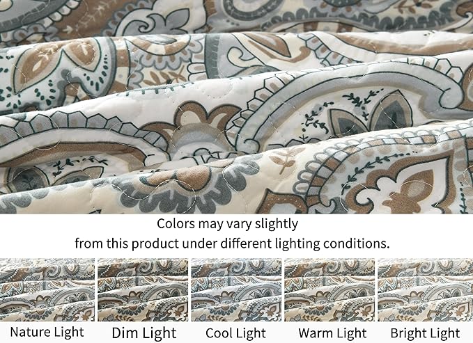 Grand Linen 3 Piece Oversized Lightweight All-Season Paisley Design Quilt Set - Image 5