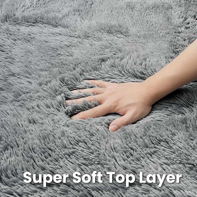 Light Gray Round Fluffy Rug 5ft Plush Fuzzy Shaggy Carpet | Soft Rugs - Image 6