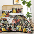 Yiran Black Yellow Full Size Quilt, Floral Bedspreads Bedding Set | 3 Pieces by Yiran