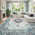 RELEANY Washable Area Rug, Large 10'x14', Teal Green/White/Navy | Non-Slip by RELEANY