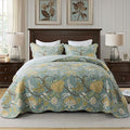 3-Piece Quilt Set Quilted Bedspread Cotton Coverlet Set Floral Printed by Travan