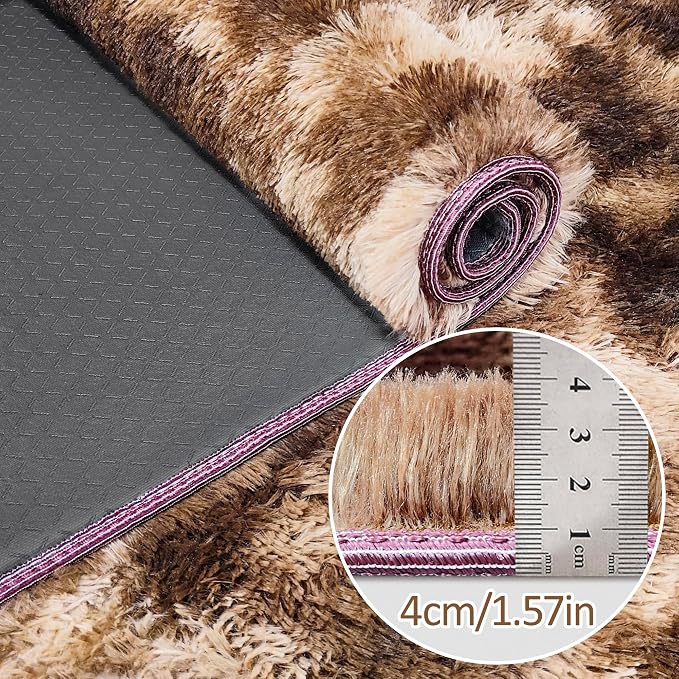 Super Soft Fluffy Living Room Area Rug 3x10 ft Tie-Dyed Brown Shaggy Furry - Image 5