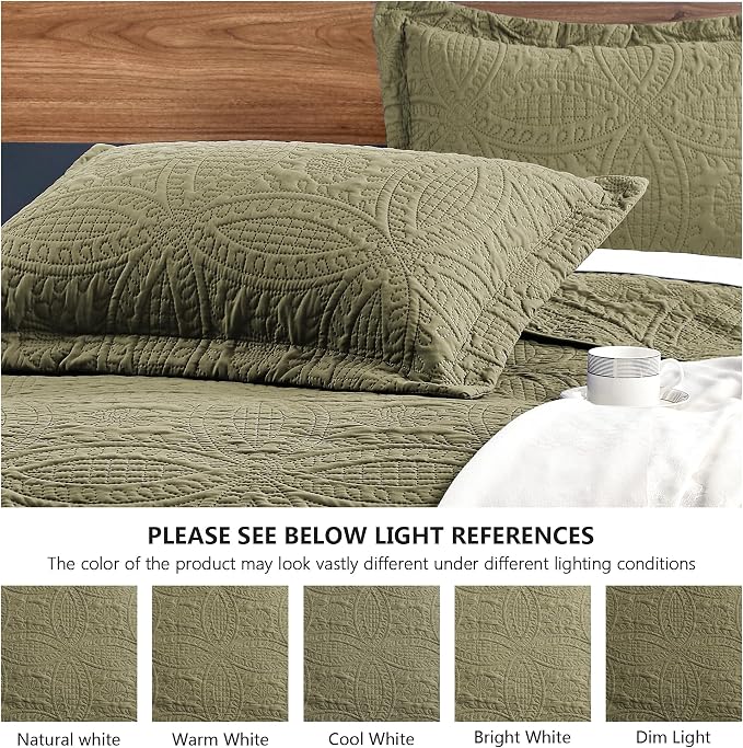 Love's cabin California King Size Quilt Bedding Set Green Bedspreads - Image 5