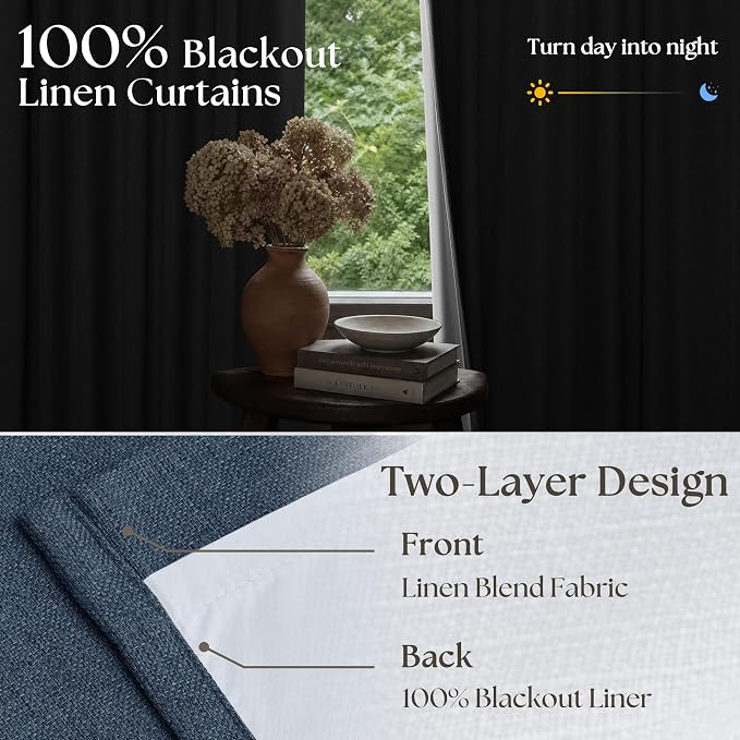 100 Inch Pinch Pleat Navy Blue 100% Blackout Curtains - Image 3