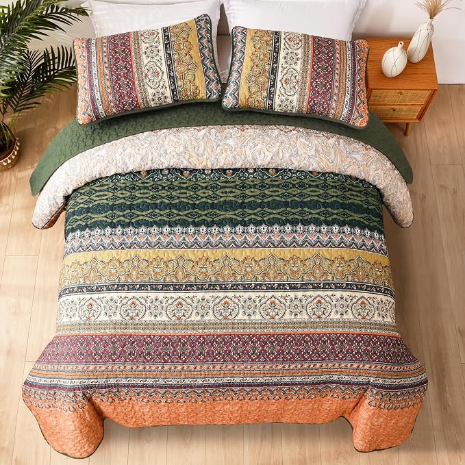 WONGS BEDDING Boho Queen Quilt Set, Fall Lightweight Bed Decor Bedspread - Image 7