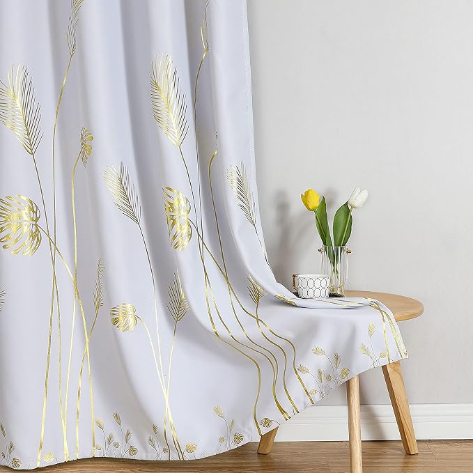 Room Darkening Curtains Greyish White Curtains 72 Inches Long Palm Tree Leaf - Image 7