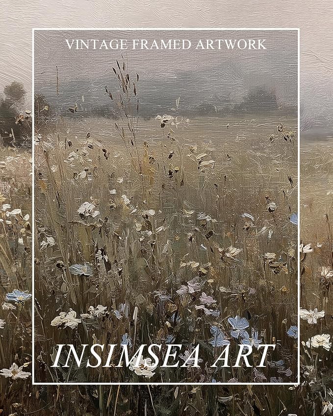 InSimSea Extra Large Framed Vintage Wall Art, Retro Wildflower Field, 20x40In | - Image 7