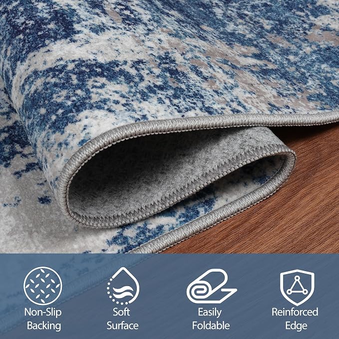 4x6 Area Rugs for Living Room Washable Bedroom Dining Room Blue Grey White | - Image 4
