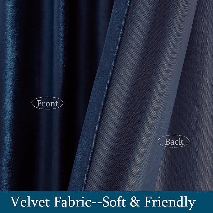 Elegant Navy Blue Velvet Curtains 102 inches - Image 5