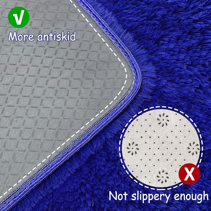 2x6 Bedside Area Rugs for Bedroom Soft Fluffy Shag Navy Blue Rug for Hallway - Image 4