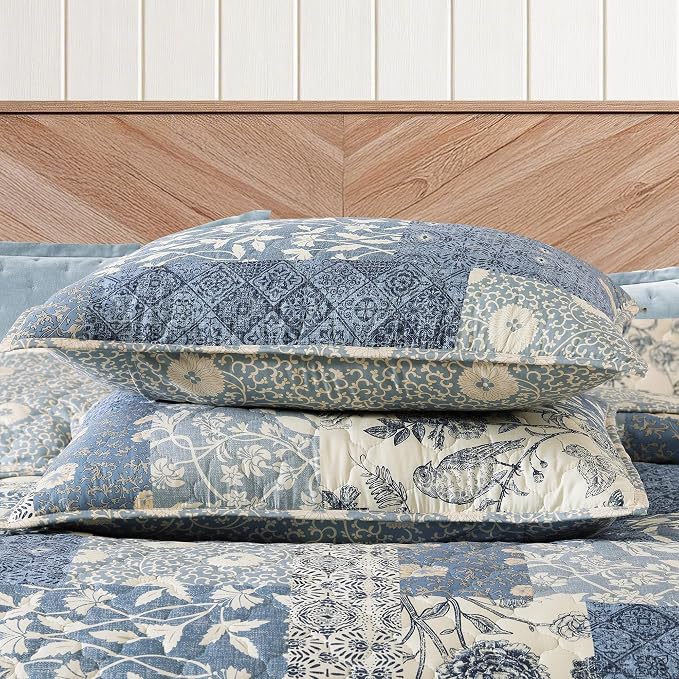 California King Quilt Set-3 Pieces Soft Bedding Floral Patchwork Coverlet | All - Image 5
