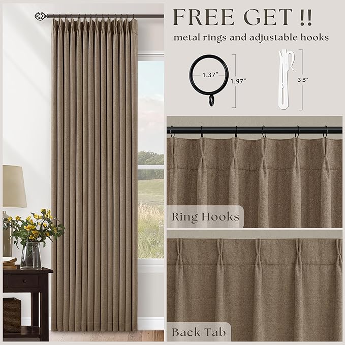 Latte 105 Inch Linen 100% Light Blocking Curtains Drapes 2 Panels Set | Pinch - Image 5