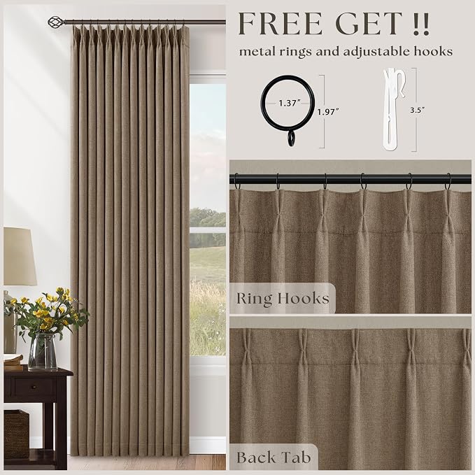 Latte Dual Layer Blackout 102 Inch Length Curtains 2 Panels Pinch Pleated | - Image 4