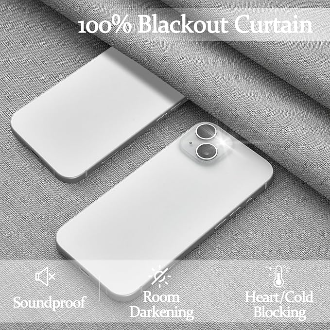 Blackout Light Grey Floor Length Curtains 105 Inches Long - Image 3